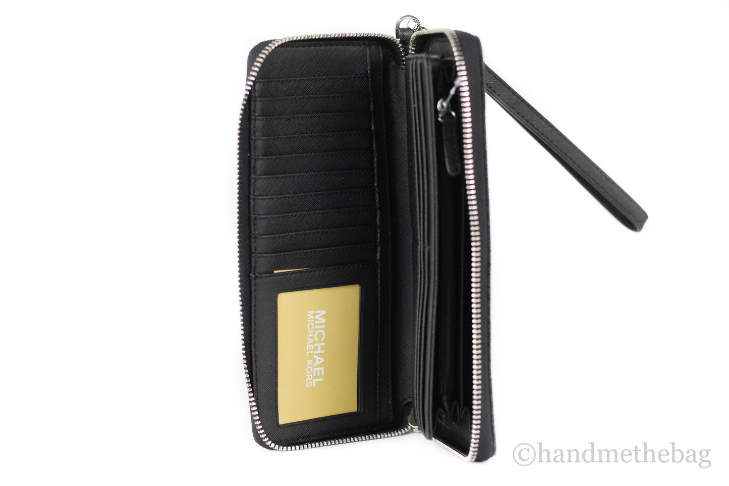 Michael Kors Jet Set Large Black Signature Continental Travel Wristlet Wallet